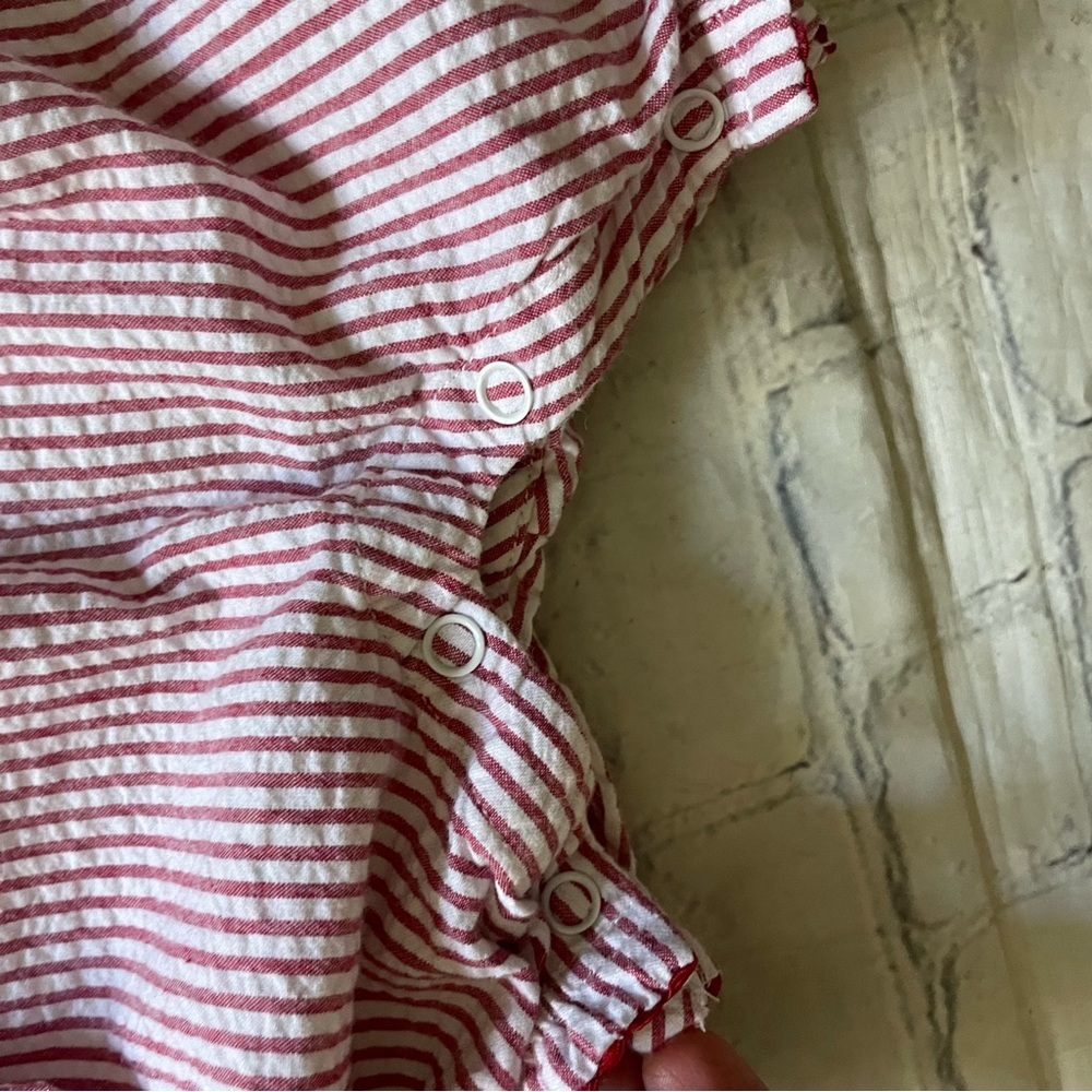 Girls Janie and Jack Red & White Striped Romper - Picture 3 of 4